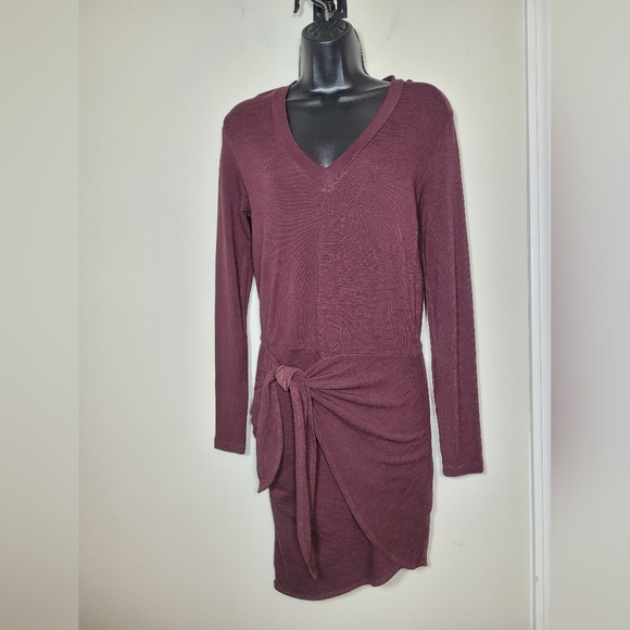 Revolve Monrow Knit Merlot Faux Wrap Dress sz S HD0412 - Picture 1 of 9